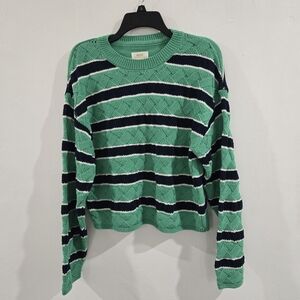 Maeve Anthropologie Womens Green Blue Striped Knit Sweater Size Medium